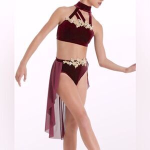 Weissman Elite dance solo costume 2 piece burgundy Velvet Top Skirt V11385 LC